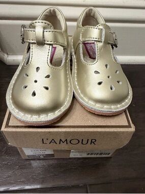 L'Amour Gold T-Strap Mary Jane Baby Shoes
